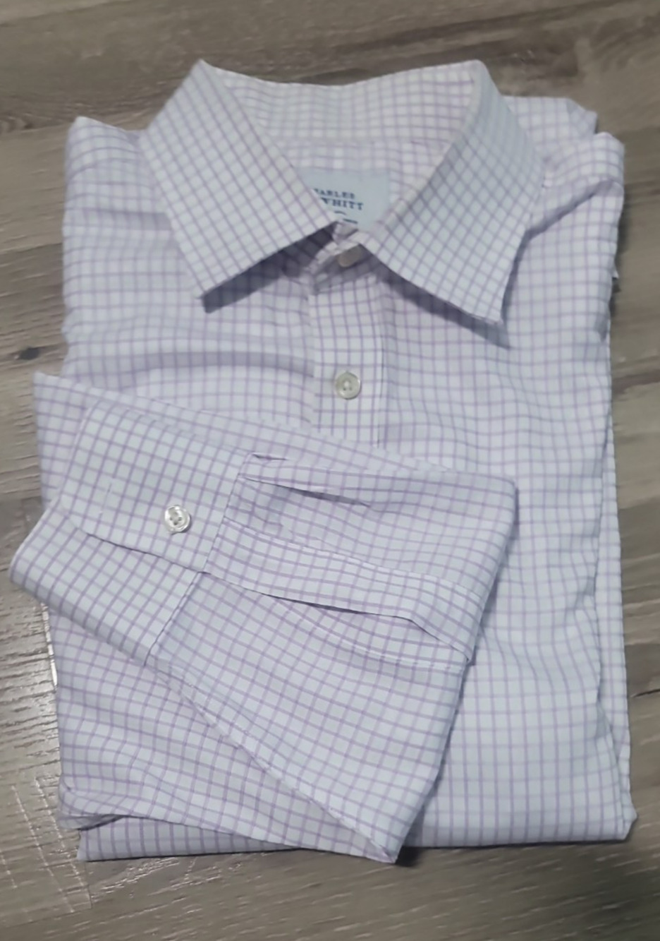 Charles Tyrwhitt Shirt Mens 17/35 Lilac White Non Iron Slim Fit Dress Button Up